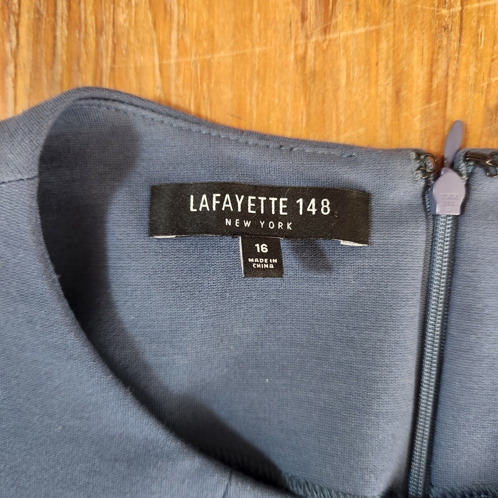 Lafayette 148 New York Blue Peplum Stretch Ponte Knit Dress Sz 16 Career Classic - Picture 8 of 14